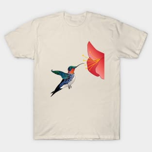 Hummingbird Tribal Tattoo Style Orange Flower T-Shirt